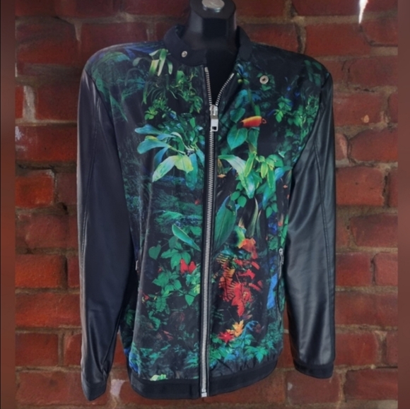 Zara Tropical Print Faux Leather Jacket Men's Size XL - Picture 1 of 7
